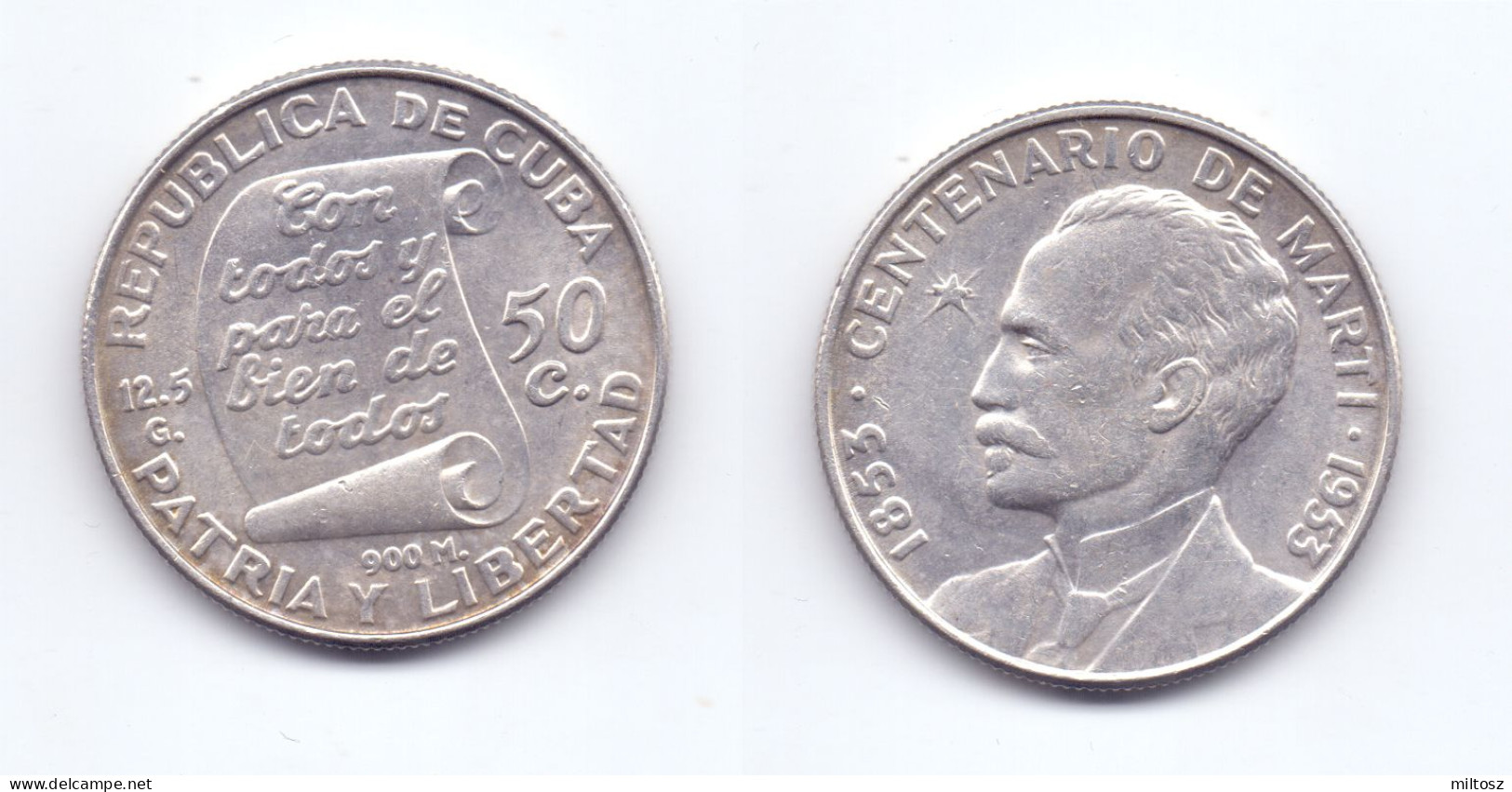 Cuba 50 Centavos 1953 Centennial - Birth Of Jose Marti - Cuba