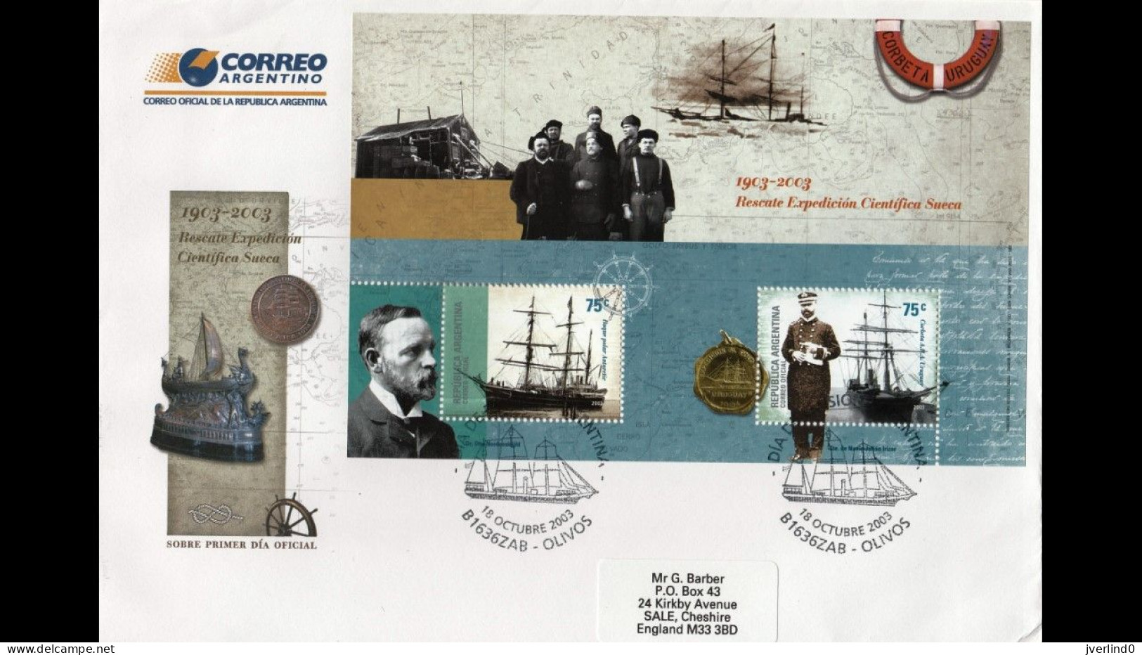 Argentina Olivos 2003 FDC Rescue Swedish Nordenkjold Antarctic Expedition - Cartes-maximum