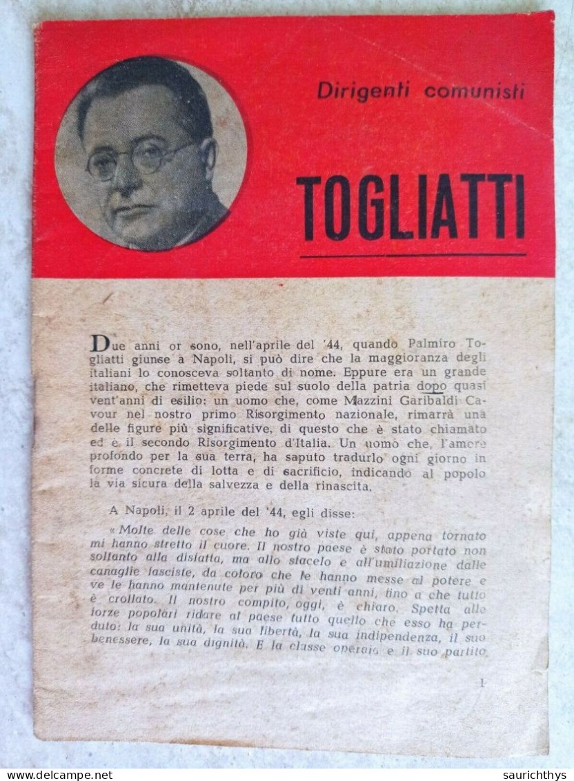 Dirigenti Comunisti Togliatti Commissione Propaganda Del PCI 1945 Prezzo Lire 5 - Comunismo Comunista - Society, Politics & Economy