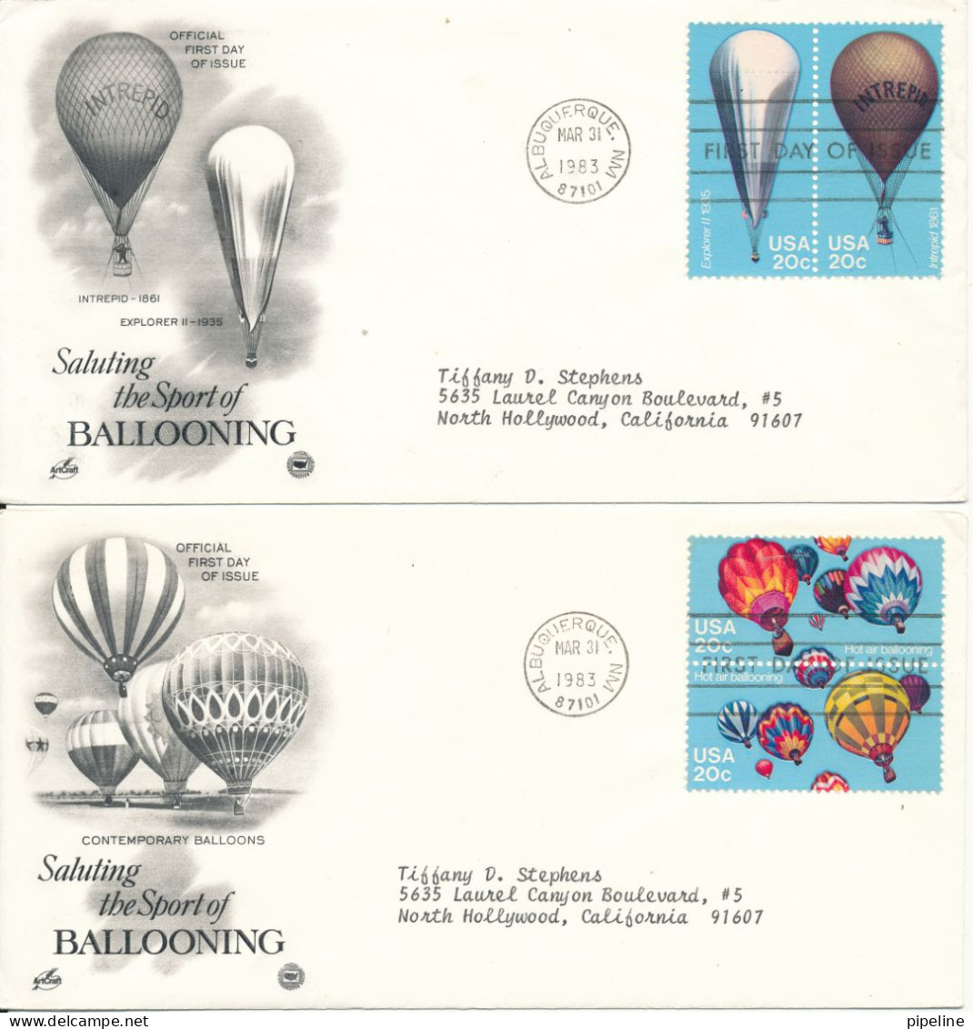 USA FDC 31-3-1983 Saluting The Sport Of Ballooning Set Of 4 Stamps On 2 Covers With ArtCraft Cachet - 1981-1990