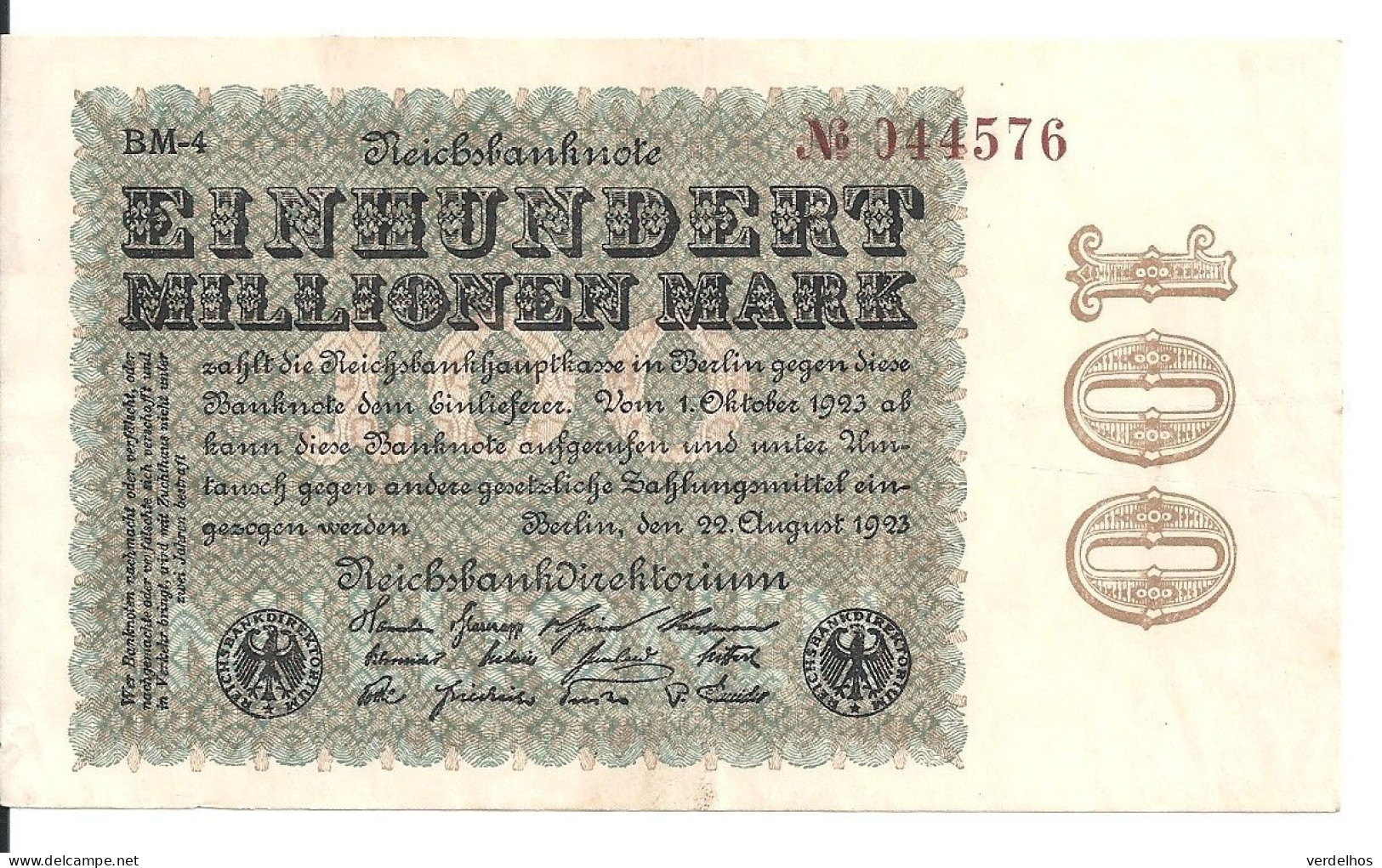 ALLEMAGNE 100 MO MARK 1923 XF+ P 107 - 100 Millionen Mark