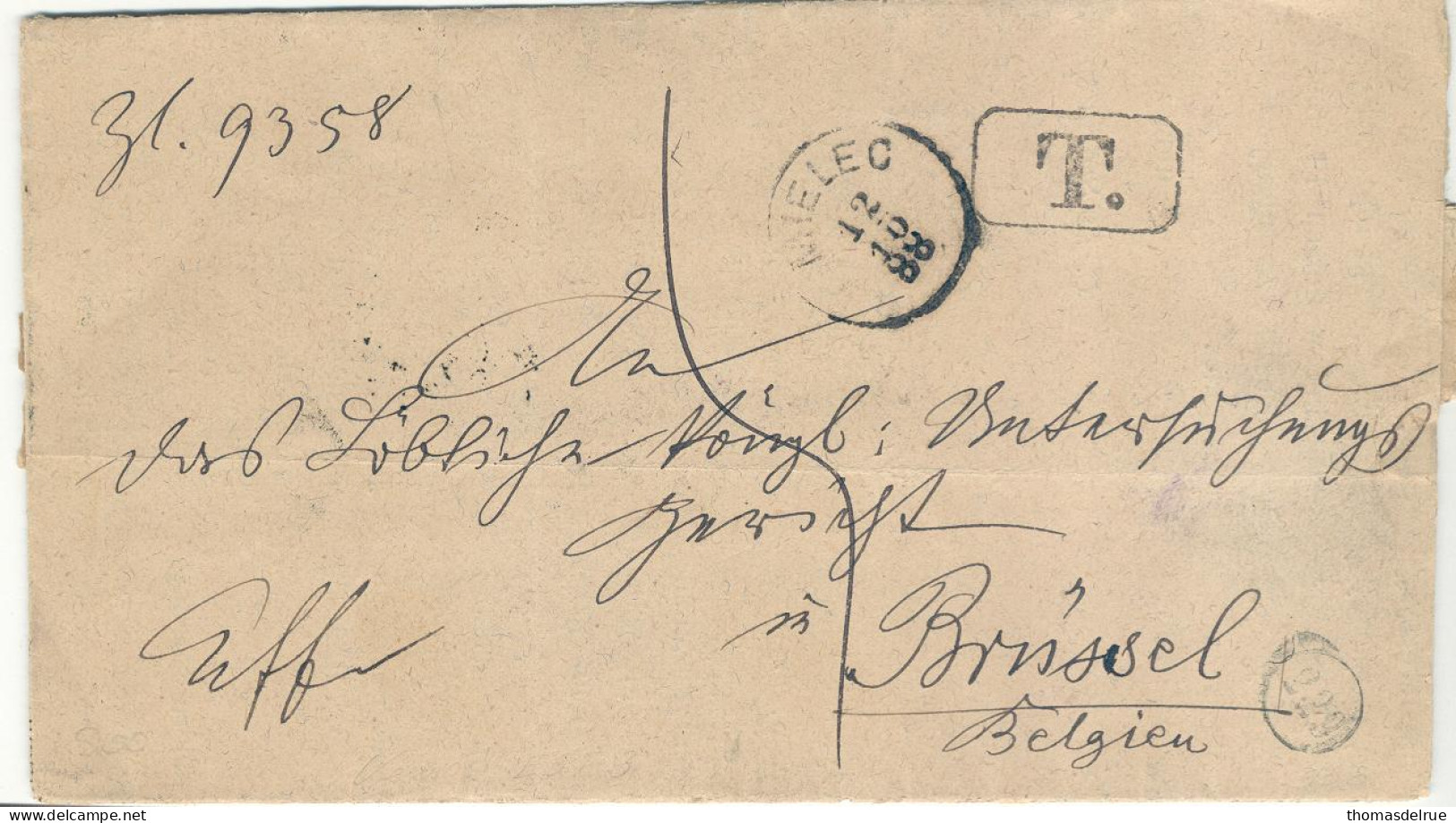 Do9:nietgefrankeerd Drukwerk(!!!) Verstuurd Uit MILEC(D)>BRUSSEL Met EST  14 OCT 1888 Getakseerdmet 5cts - Transit Offices