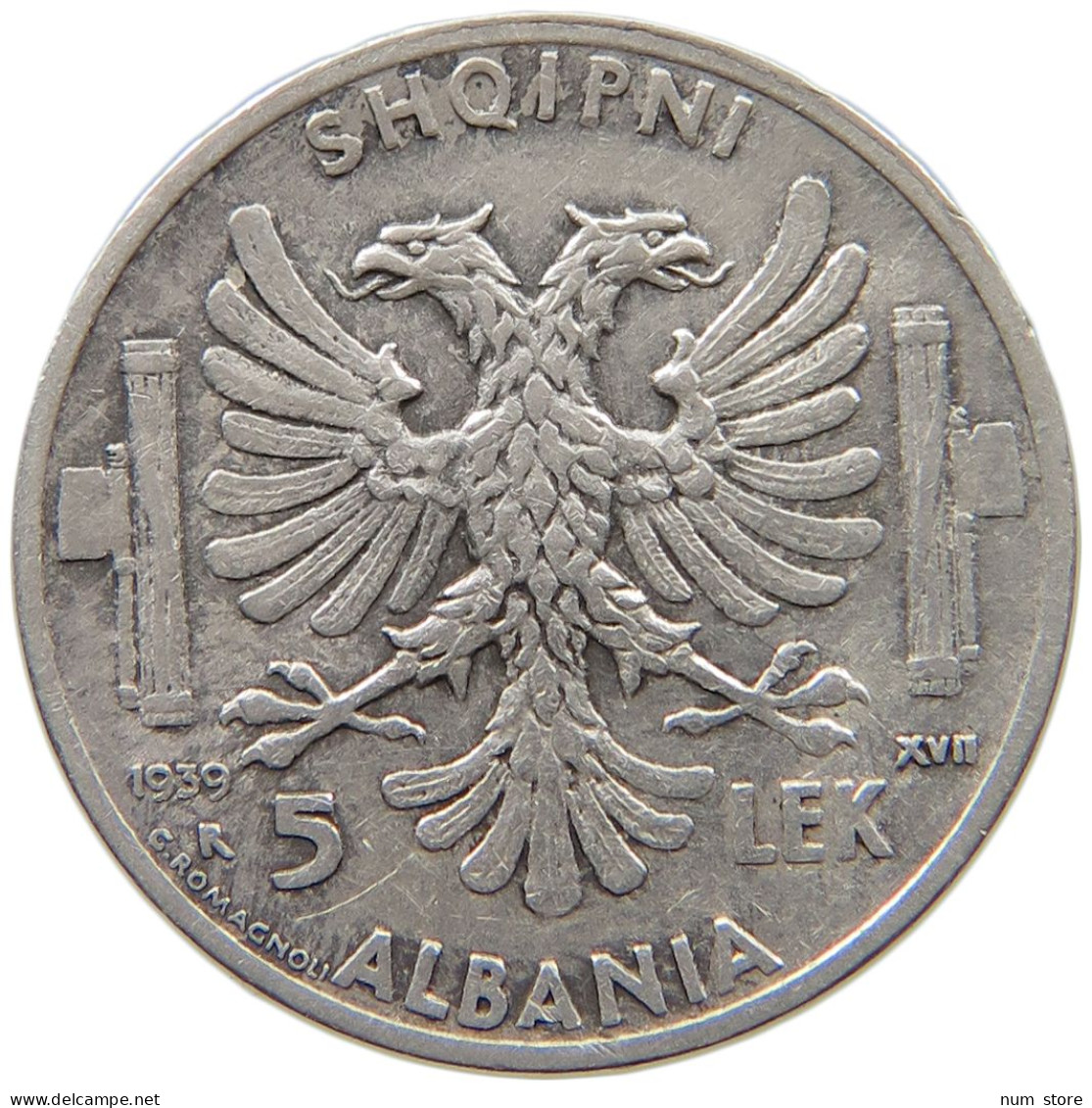 ALBANIA 5 LEK 1939  #MA 009022 - Orientale