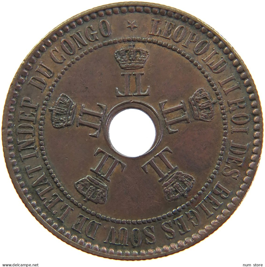 BELGIAN CONGO 5 CENTIMES 1888 LEOPOLD II. 1865-1909 #MA 065013 - 1885-1909: Leopold II