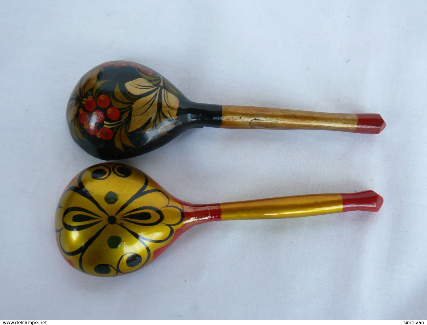 Vintage Khokhloma Wooden Spoons Hand Painted In Russia Russian Art #2191 - Spoons