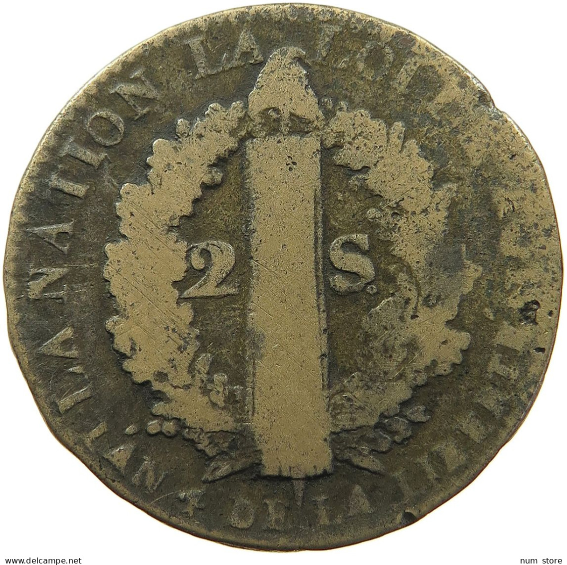 FRANCE 2 SOLS 1792 W LOUIS XVI. (1774-1793) #MA 102030 - 1792-1804 First French Republic