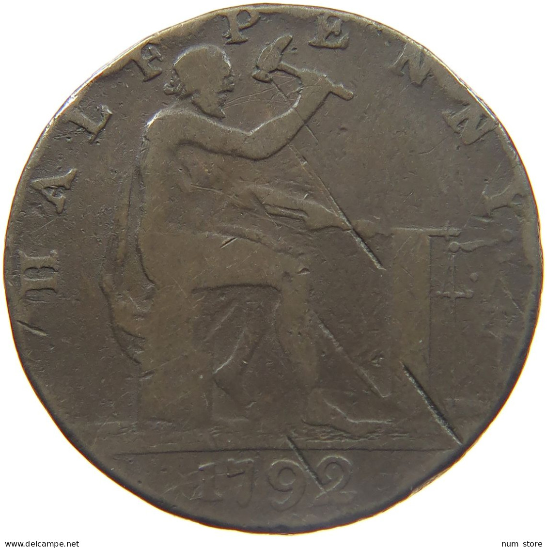 GREAT BRITAIN HALFPENNY 1792 JOHN WILKINSON IRON MASTER #MA 023075 - I. 1/2 Crown