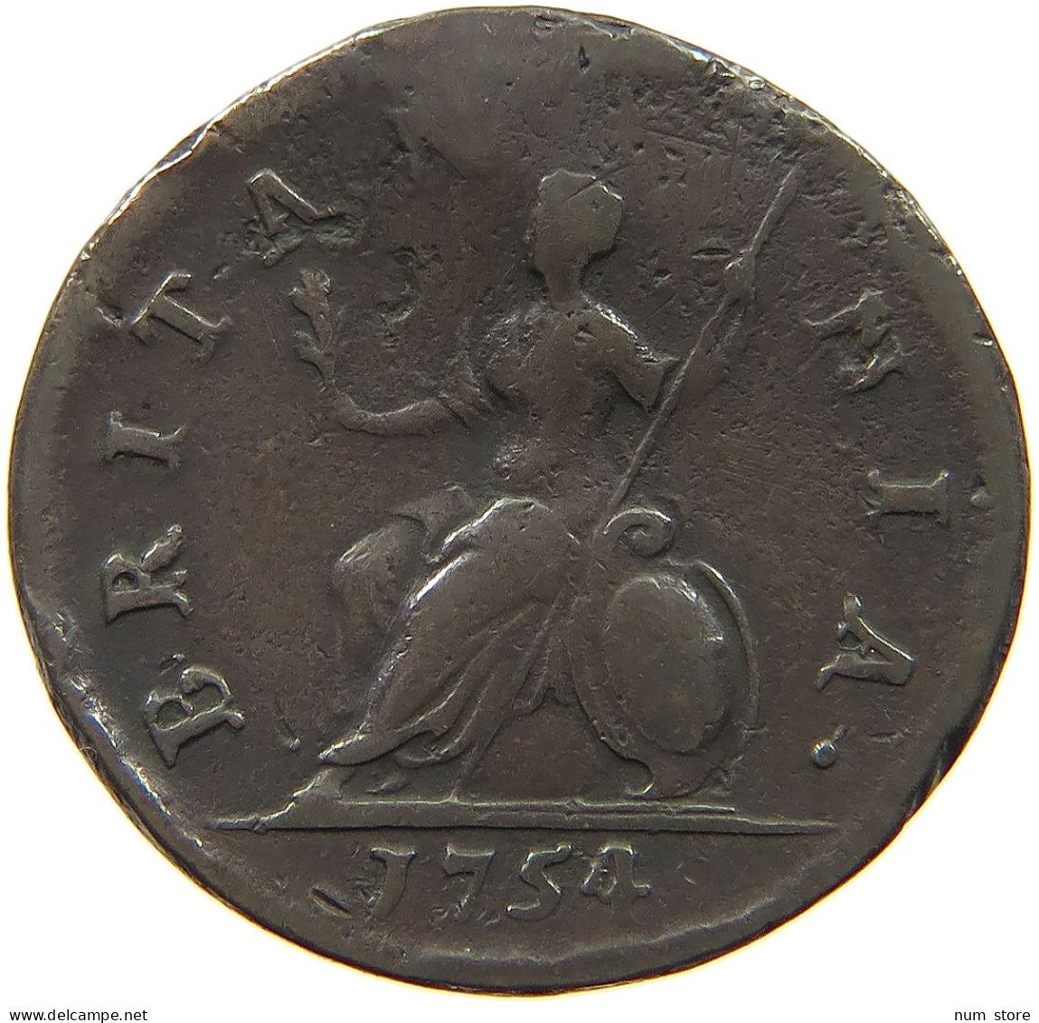 GREAT BRITAIN FARTHING 1754 GEORGE II. (1727-1760) #MA 021775 - A. 1 Farthing