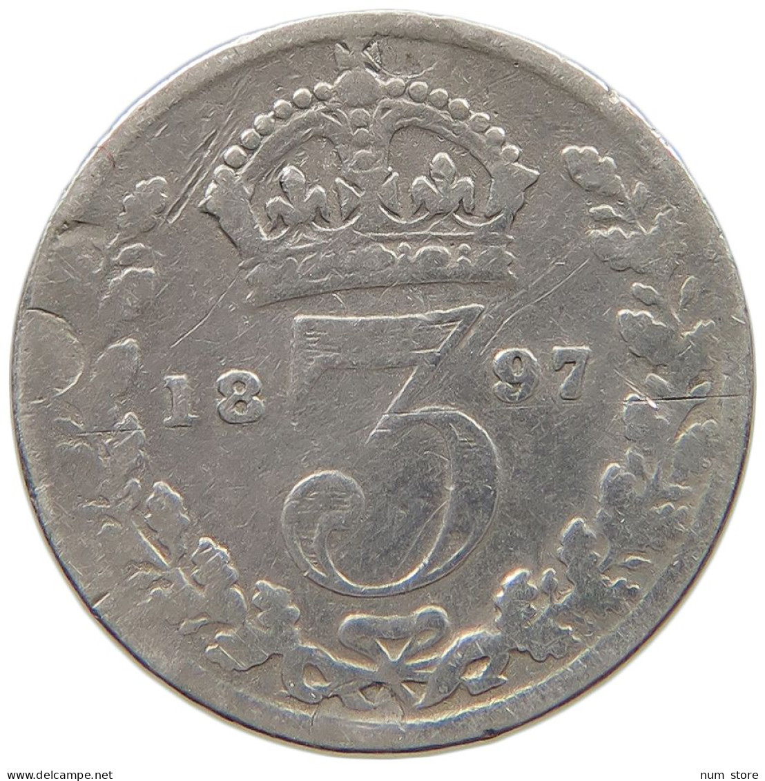 GREAT BRITAIN 3 THREEPENCE 1897 VICTORIA 1837-1901 #MA 026030 - F. 3 Pence