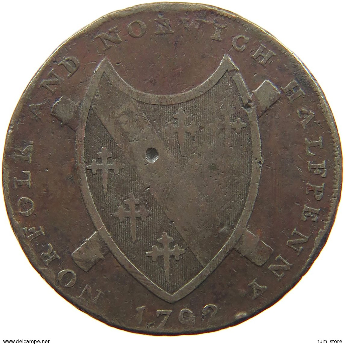 GREAT BRITAIN 1/2 PENNY 1792 NORFOLK #MA 021652 - B. 1/2 Penny