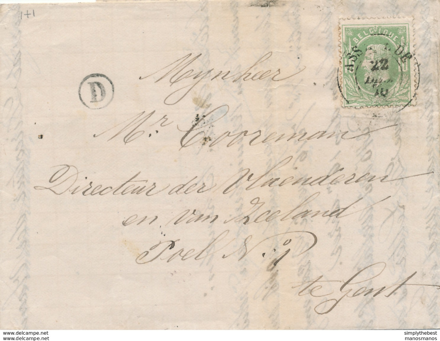 776/27 - Lettre TP 30 Double Cercle ASSENEDE 1875 Vers GAND - Boite Rurale D Expédiée De BOUCHAUTE - Signée De Walsche - Poste Rurale