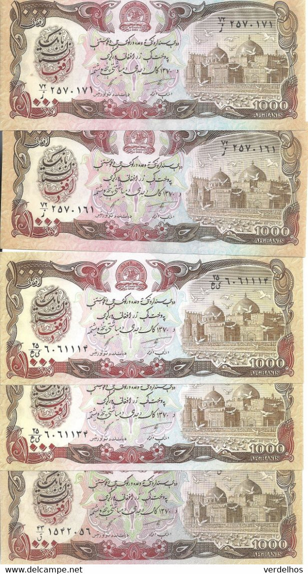 AFGHANISTAN 1000 AFGHANIS 1991 UNC P 61 C ( 5 Billets ) - Afghanistan