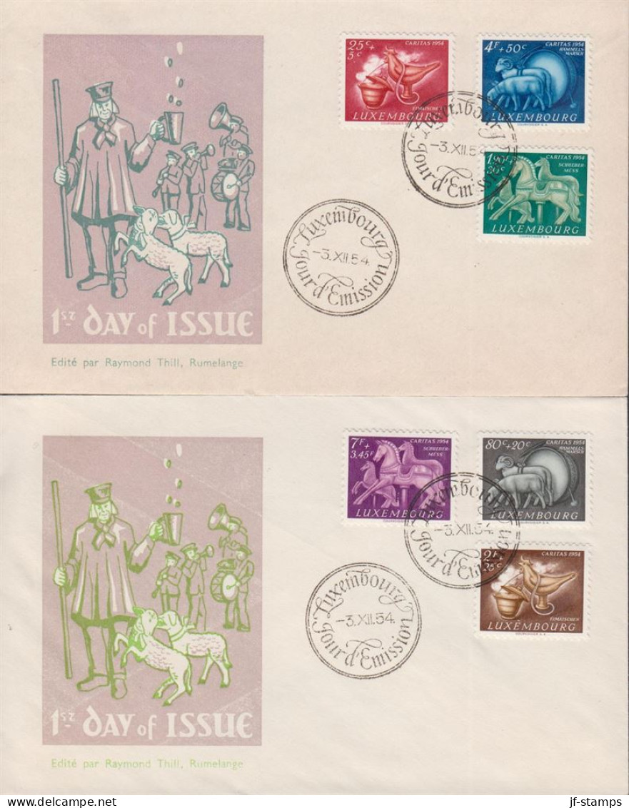 1954. LUXEMBOURG. Two Fine Covers With Complete Set CARITAS Cancelled First Day Of Issue ... (Michel 525-530) - JF445152 - Brieven En Documenten