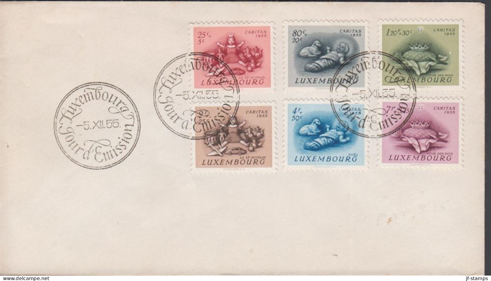 1955. LUXEMBOURG. Fine FDC With Complete Set CARITAS Cancelled First Day Of Issue LUXEMBO... (Michel 541-546) - JF445157 - Lettres & Documents