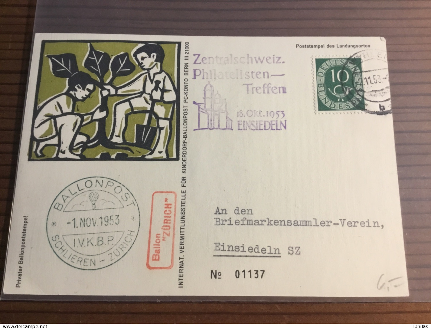 BRD Ballonpost 1953 Schweiz - Erst- U. Sonderflugbriefe