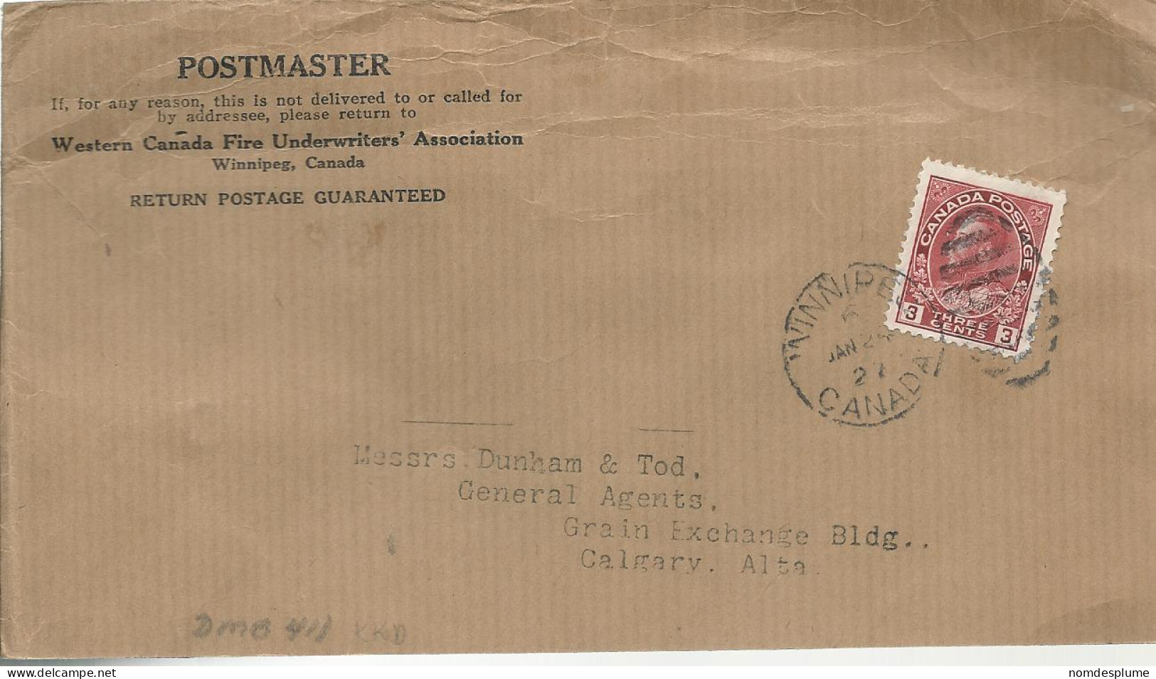 24469) Canada Winnipeg Postmark Cancel 1927 Duplex  DMB 411 - Storia Postale