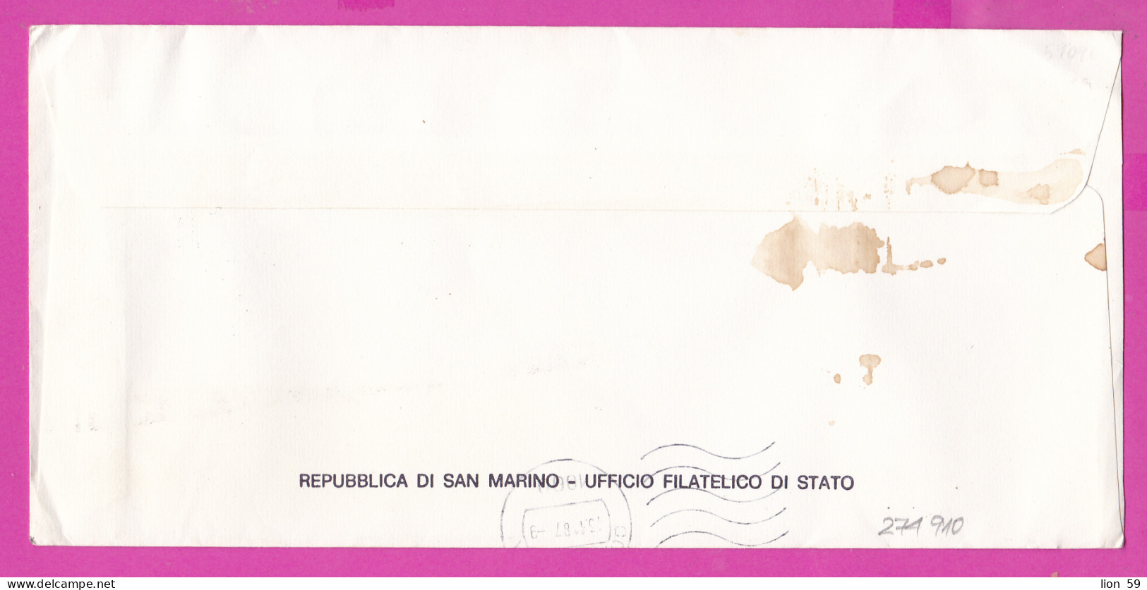 274910 / San Marino FDC 1987 - 400 L.  Sculptures Ballet Ballerina , I.P.z.S. - Roma Filanci - TPA To Sofia BG - Brieven En Documenten