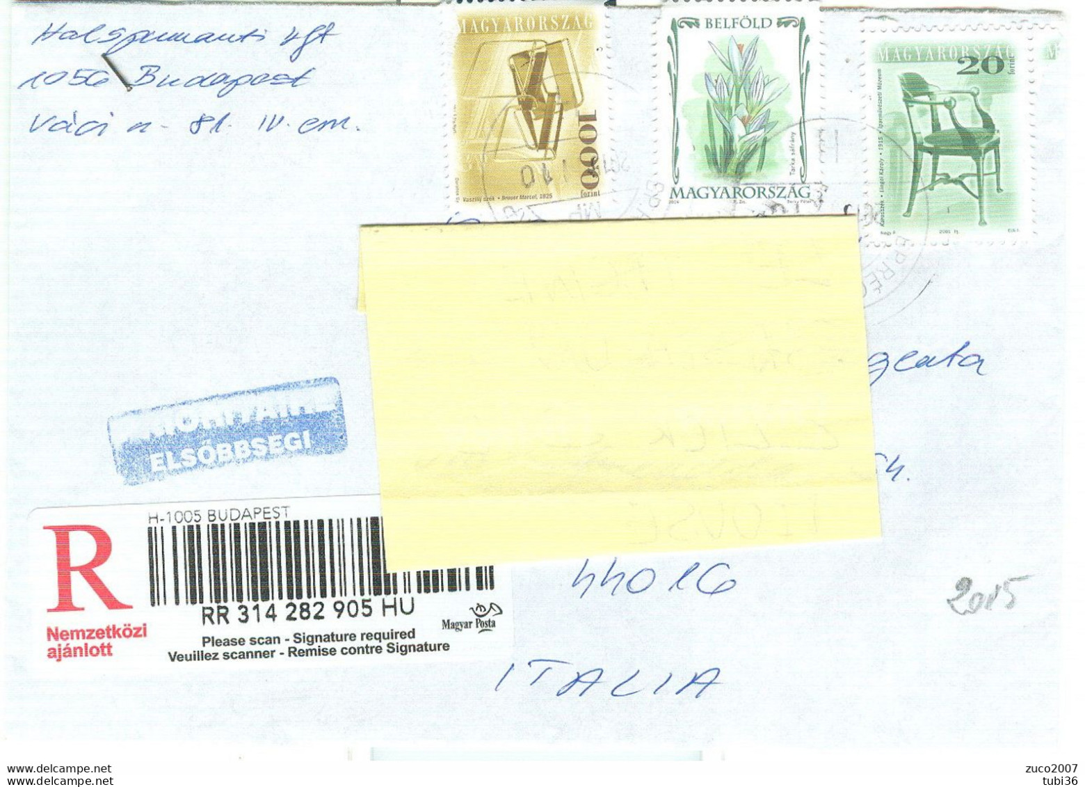 LETTERA RACCOMANDATA - TIMBRO POSTE  BUDAPEST (UNGHERIA) - ITALIA -2015 - Lettres & Documents