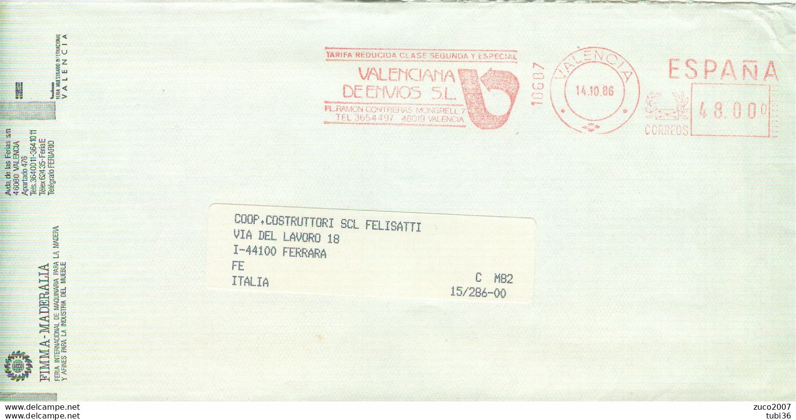 SPAGNA - ESPANA - VALENCIA - 1986 - FERRARA - ITALIA - Franking Machines (EMA)