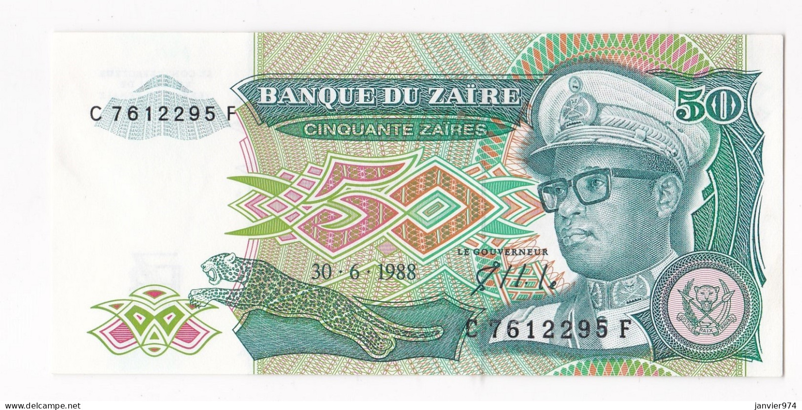 Zaire 50 Zaires 1988 , N° C 7612295 F , Billet Neuf - UNC - Zaïre