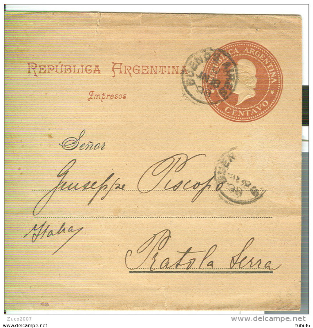 REPUBLICA ARGENTINA-1 CENTAVO- IMPRESOS -LA REVISTA POSTAL,1898- BUENOS AIRES-PRATOLA SERRA (AVELLINO),TONDORIQUADRATO - Lettres & Documents