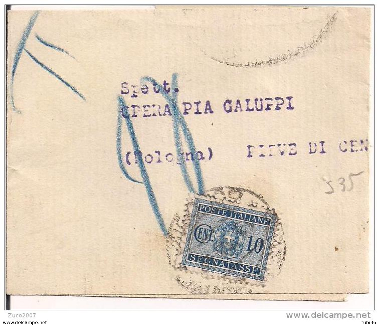 SEGNATASSE FASCIO LITTORIO Cent.10,S35,SU STAMPE SOTTOFASCIA EDITORIALE,TASSA A DESTINO,PIEVE DI CENTO,BOLOGNA - Postage Due