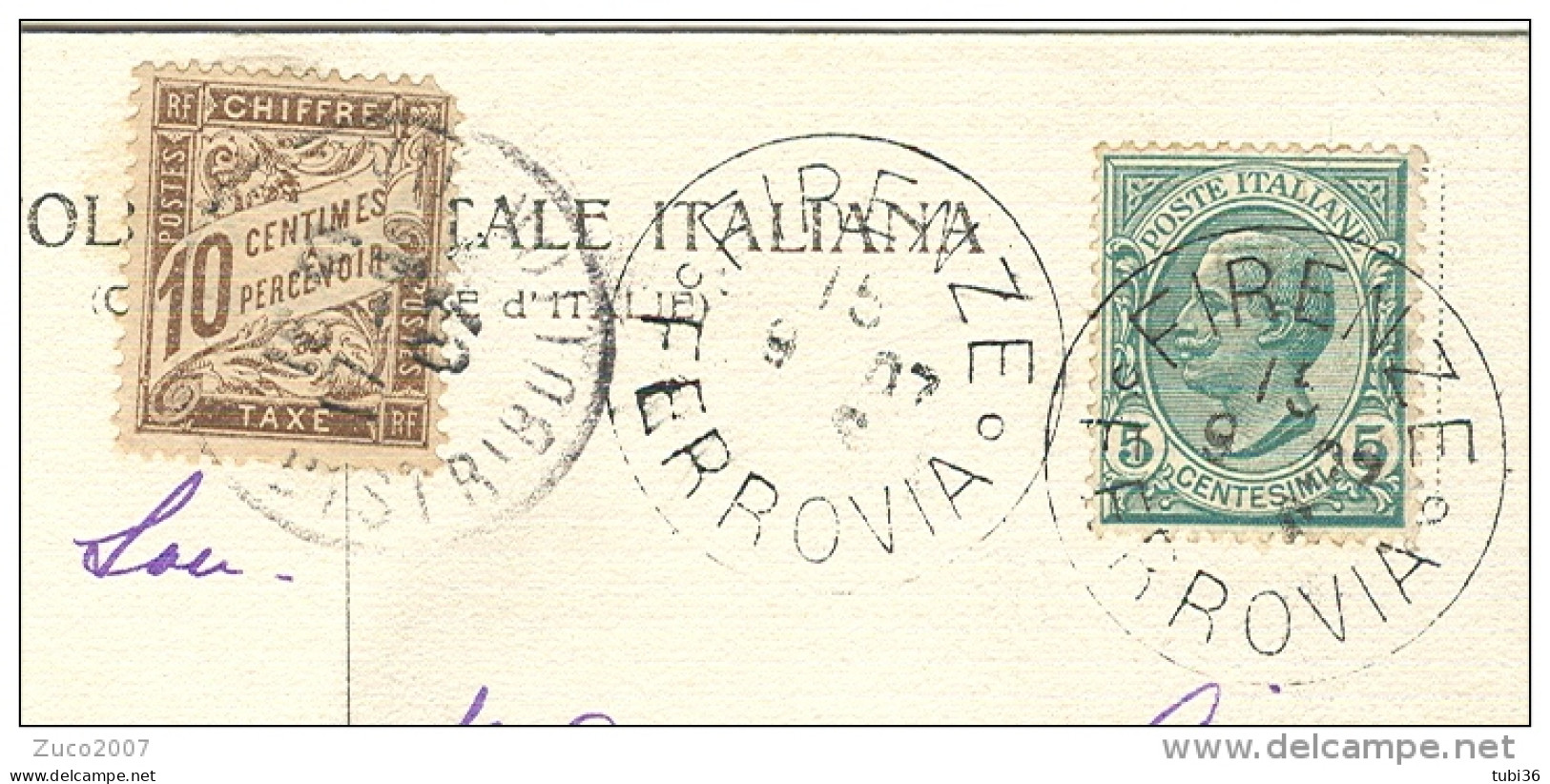 LEONI Cent.5 SU CARTOLINA B/N VIAGGIATA  1907, FIRENZE-PARIGI, TASSATA FRANCIA Cent.10,FIRENZE BATTISTERO - Strafport