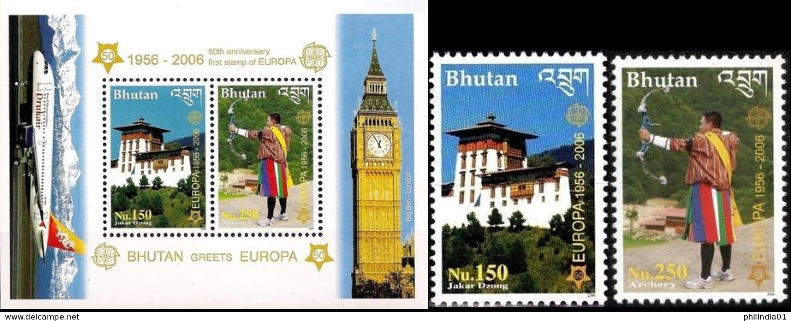 Bhutan 2006 Europa Dzong & Archery Sc 1421-22a High Value 2v+M/s MNH # 5971 - Tiro Con L'Arco