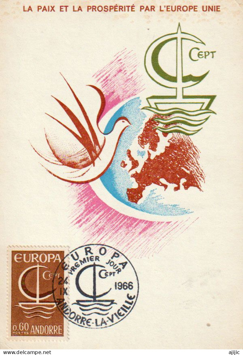 ANDORRE.  Europa CEPT 1966. Carte-maximum - Maximum Cards