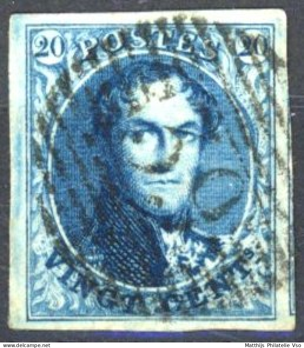 [O SUP] N° 7Aa, 20c Bleu Foncé, Marges énormes - TB Obl Centrale 'P39' Fleurus, Coba +10 € - 1851-1857 Medaillen (6/8)