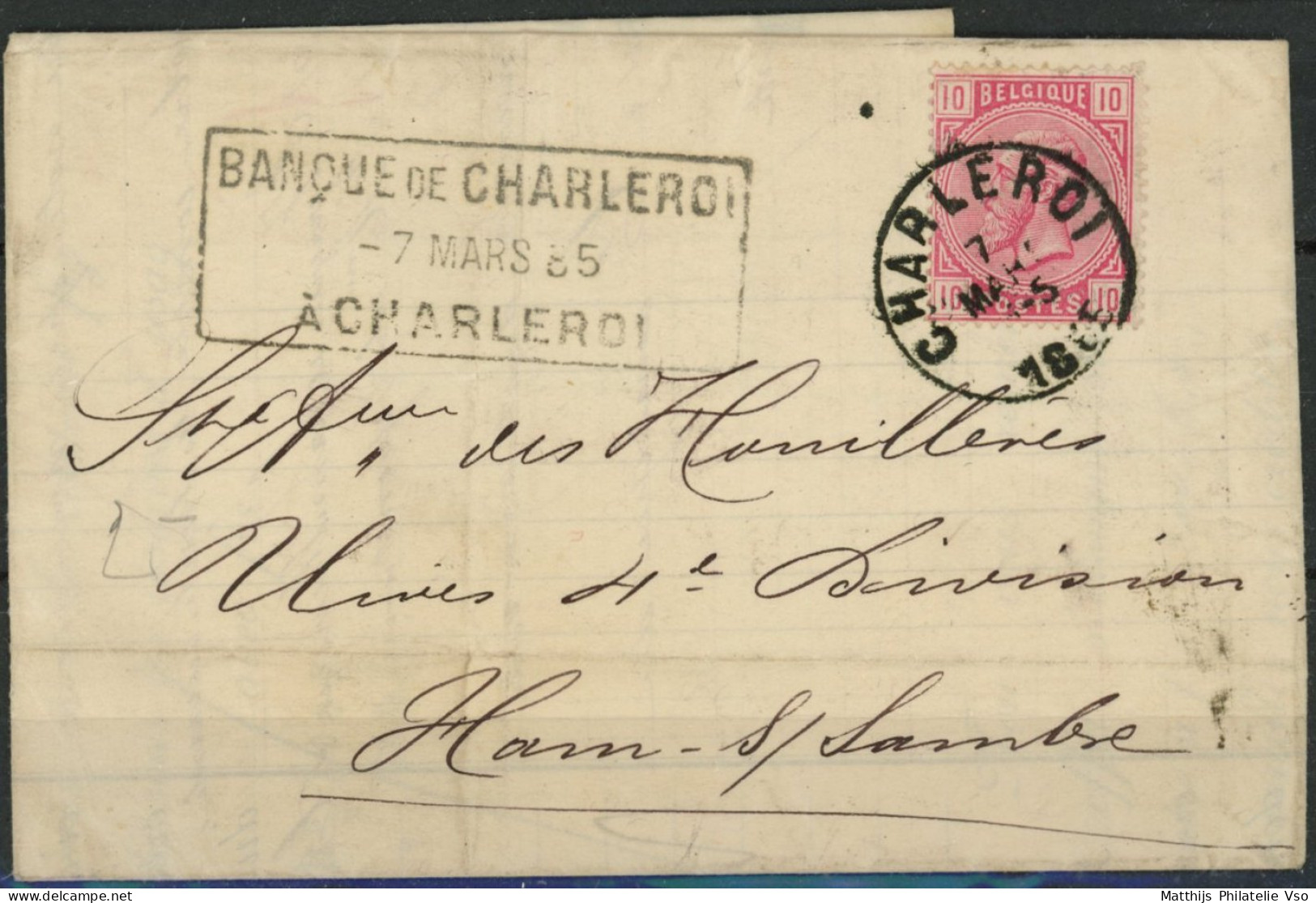 [Document SUP] N° 38 Seul Sur LAC De Charleroi Le 7 Mars 1885 Vers Ham/Sambre - 1883 Leopoldo II