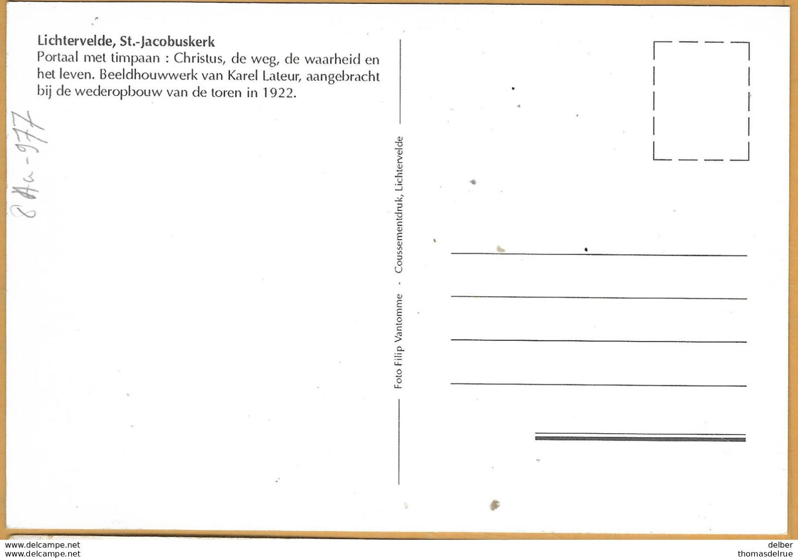 8Aa-977: Lichtervelde St Jacobuskerk..... Portaal Met Timpaan.. - Lichtervelde