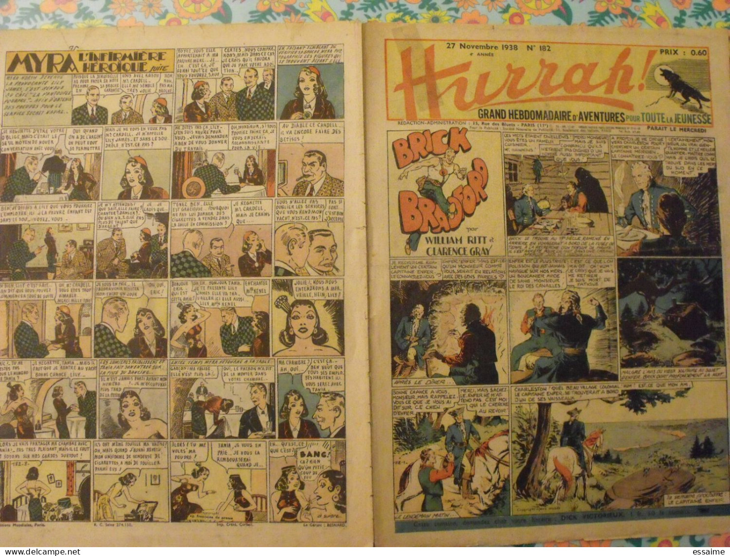 5 n° de Hurrah ! de 1938. Brick Bradford, dick l'intrépide, le roi de la police montée, gordon. A redécouvrir