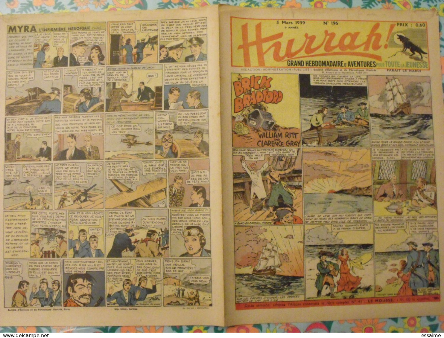 5 n° de Hurrah ! de 1938-39. Brick Bradford, dick l'intrépide, le roi de la police montée, gordon. A redécouvrir