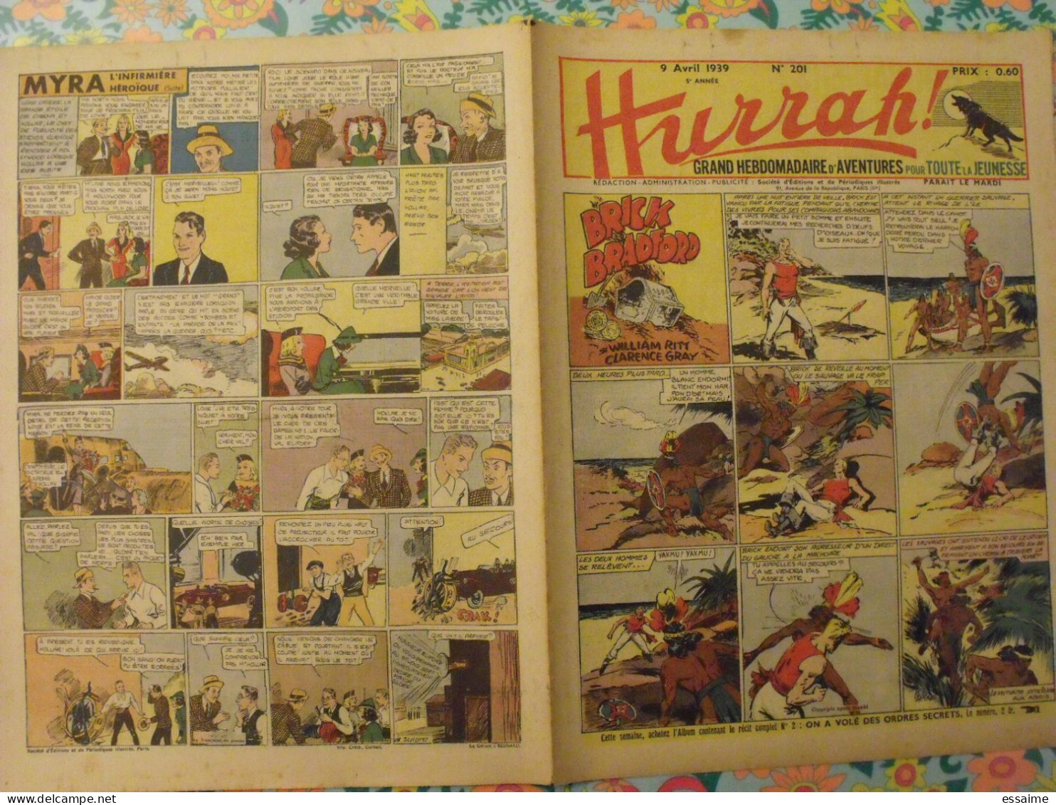 5 n° de Hurrah ! de 1939. Brick Bradford, Tarzan, le roi de la police montée, gordon. A redécouvrir