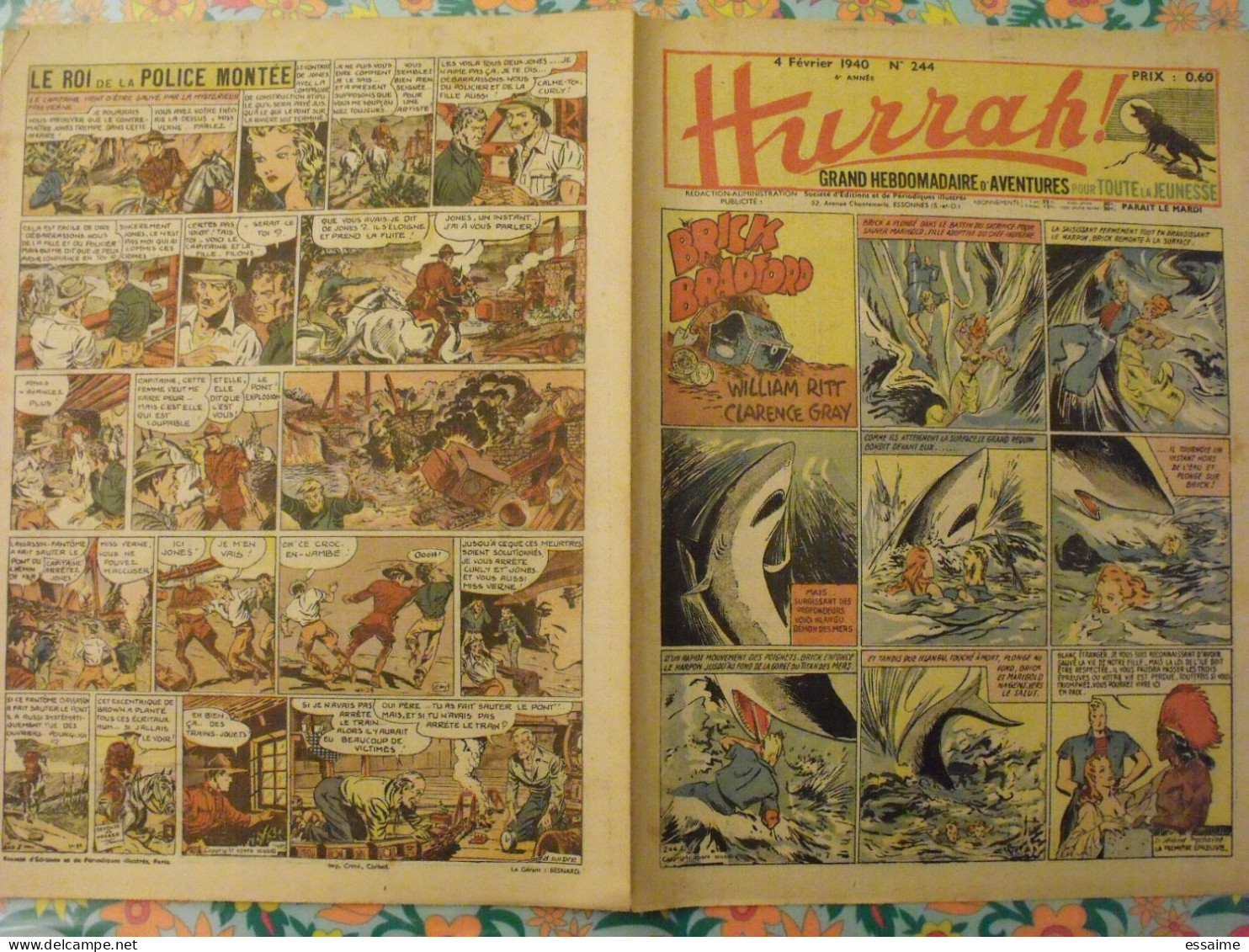 5 N° De Hurrah ! De 1940. Brick Bradford, Tarzan, Le Roi De La Police Montée, Gordon. A Redécouvrir - Hurrah