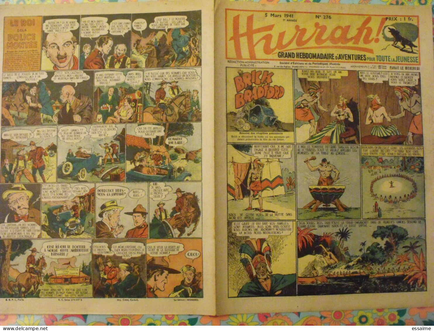 7 n° de Hurrah ! de 1940-41. Brick Bradford, Tarzan, le roi de la police montée, gordon. A redécouvrir