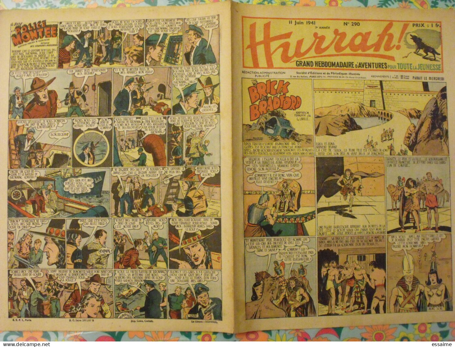 7 n° de Hurrah ! de 1940-41. Brick Bradford, Tarzan, le roi de la police montée, gordon. A redécouvrir