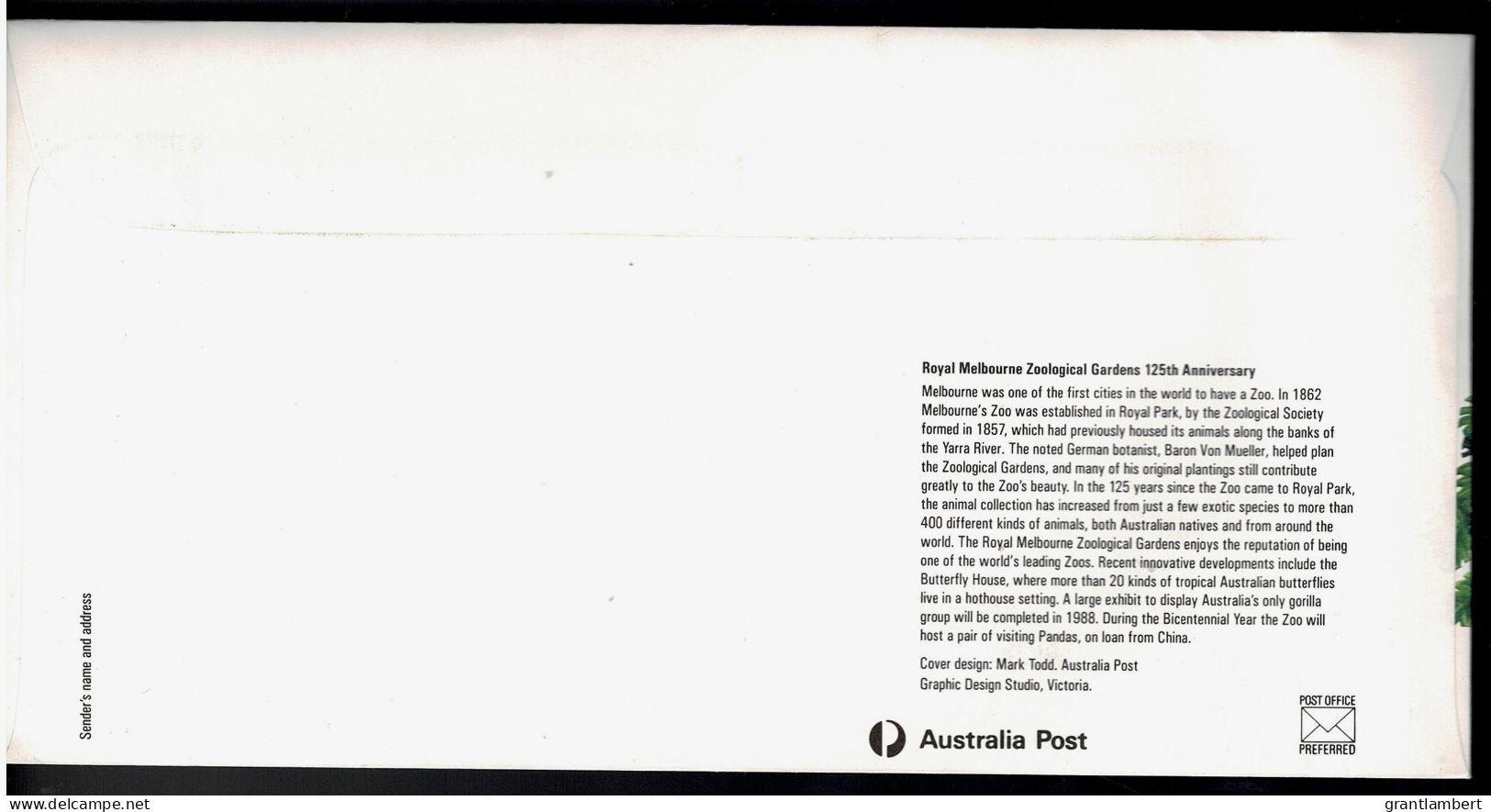 Australia 1987 Royal Melbourne Zoological Gardens - 125 Years Commemorative Cover - See Notes - Covers & Documents