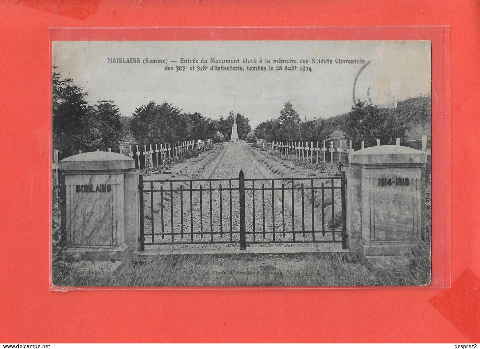 80 MOISLAINS Cpa Entrée Du Monument Elevé A La Mémoire Des Soldats Charentais      Edit Habart - Moislains