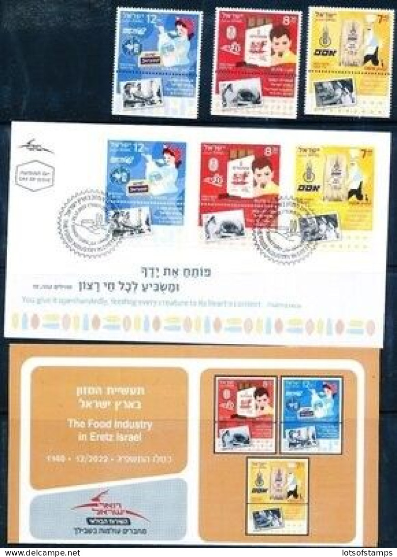 ISRAEL 2022 FOOD INDUSTRY IN ERETZ ISRAEL SET 3 STAMPS + FDC +P/SERVICE BULITEEN - Neufs