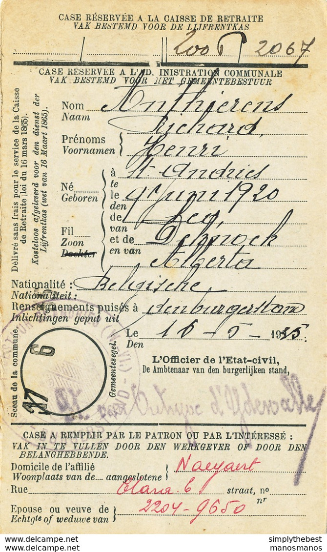 585/30 - Carte Caisse D' Epargne TP Cérès BRUGGE 1935 - Verso Cachet ST ANDRIES Gemeentebestuur - 1932 Cérès Et Mercure