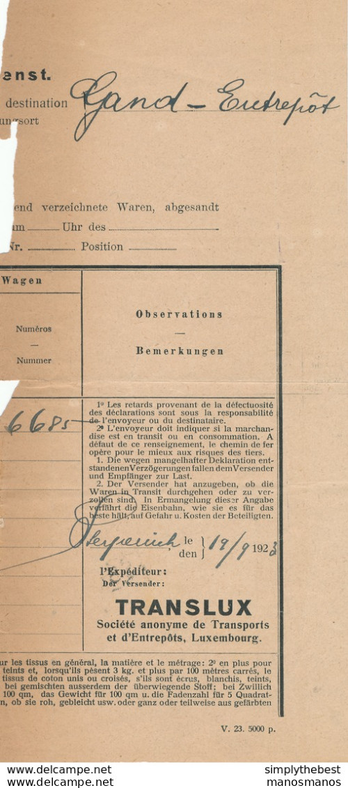 610/29 --  Timbres Fiscaux DOUANE STERPENICH 1923/28 S/ 3 Lettres De Voiture (partielles) Chemins De Fer Alsace Lorraine - Documents