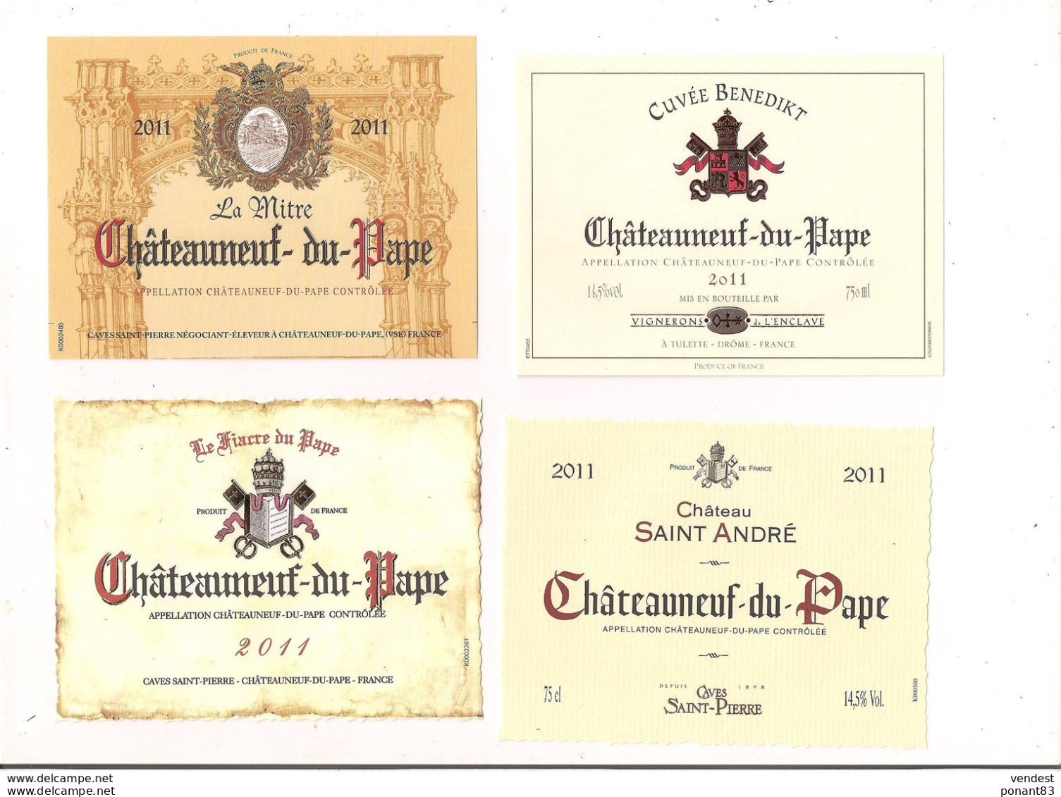 Etiquettes  Châteauneuf Du Pape: 2011: La Mitre, Le Fiacre Du Pape, Cuvée Benedikt, Château St André - - Côtes Du Rhône