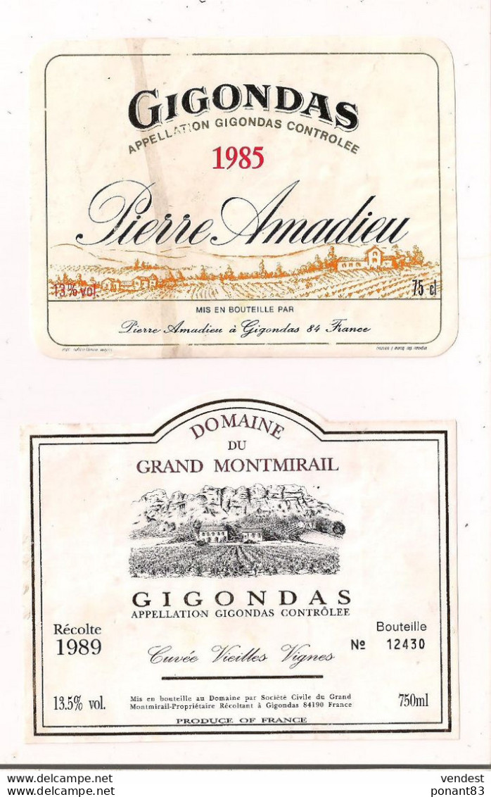 2 étiquettes Décollées  - Gigondas 1985 - Pierre Amadieu Et  1989 Domaine Du Grand Montmirail - - Côtes Du Rhône