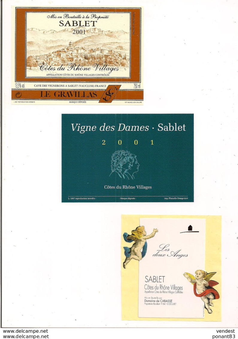 3 Etiquettes Côte Du Rhône Sablet - Le Gravillas 2001- Vigne Des Dames 2001 - Les Deux Anges Domaine De Cabasse - - Côtes Du Rhône