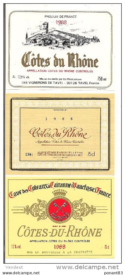 Etiquettes   Côtes Du Rhône  1988 - Tavel, Séguret Et Cairanne -- - Côtes Du Rhône