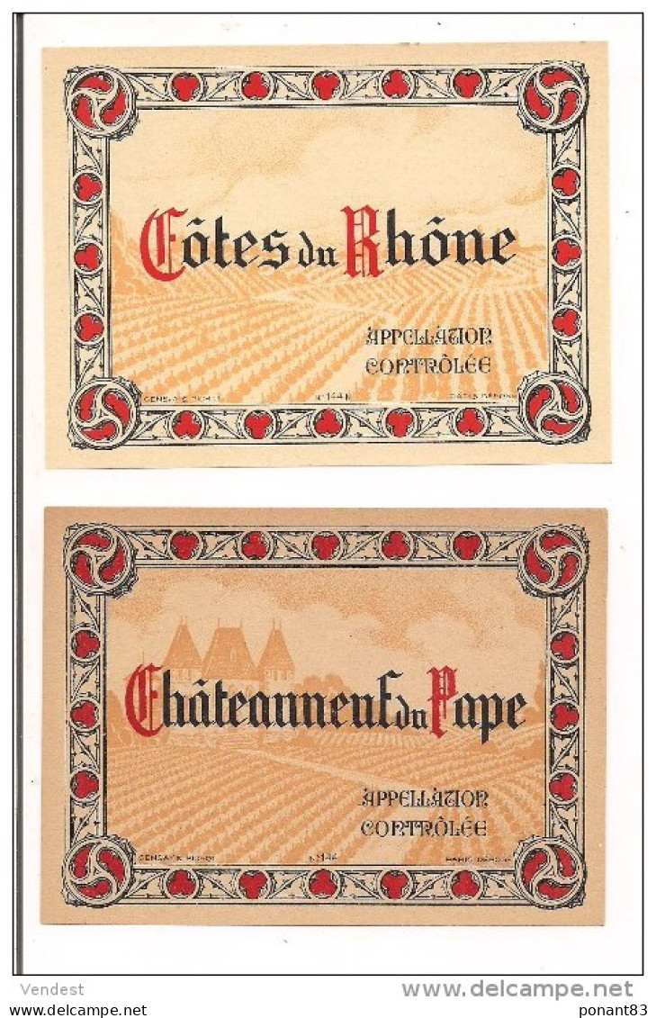 2 étiquettes  Appellation  COTES Du RHONE Et CHATEAUNEUF Du PAPE -  Imp. Gensay Pichot - - Côtes Du Rhône