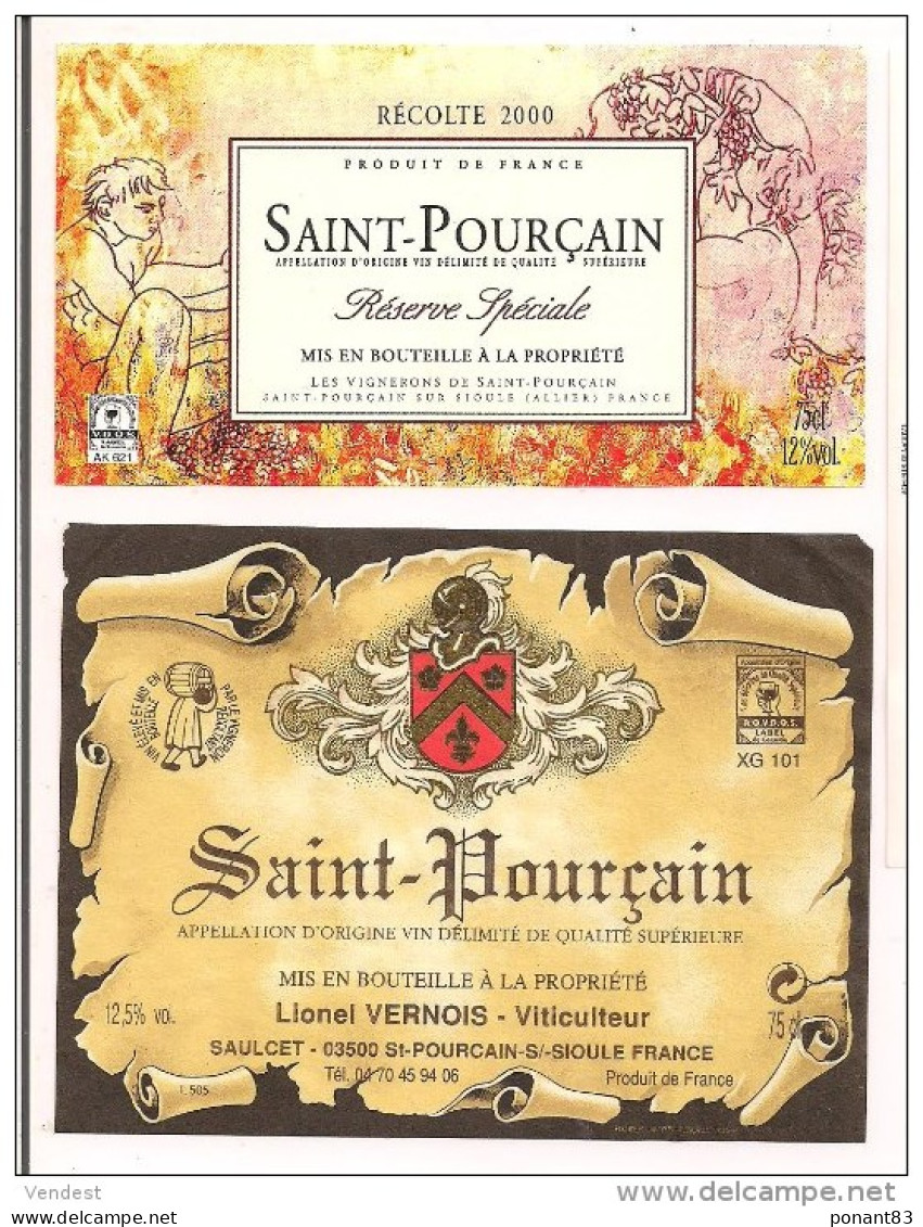 Etiquettes  Vin De SAINT-POURCAIN Dont  2000 Réserve Spéciale Et L.Vernois à Saulcet - Décollées - - White Wines