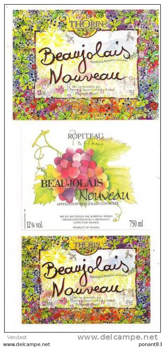 Etiquettes BEAUJOLAIS Nouveau  Thorin 75 Et 37,5 Cl Et Ropiteau   - - Beaujolais